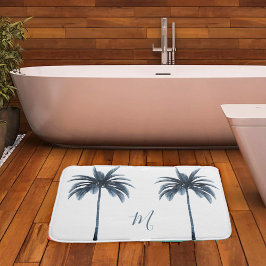 トロピカルブルーパームツリーヴィンテージモノグラム バスマット