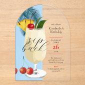 トロピカルブルーピナコラダカクテルバースデーパーティー アクリル招待状 (正面)