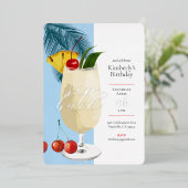 トロピカルブルーピナコラダカクテルバースデーパーティー 箔招待状 (立ち正面)