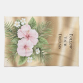 トロピカルブルーピンクハイビスカスフローラ キッチンタオル (横)