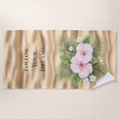 トロピカルブルーピンクハイビスカスフローラ ビーチタオル (正面)