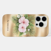 トロピカルブルーピンクハイビスカスフローラ Case-Mate iPhoneケース (裏面 (横))