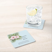 トロピカルブルーピンクハイビスカス結婚フローラ スクエアペーパーコースター (インサイチュ)