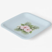 トロピカルブルーピンクハイビスカス結婚フローラ ペーパープレート (傾斜あり)