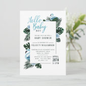 トロピカルブルーフラミンゴバラベビーシャワー招待状 招待状 (スタンド正面)