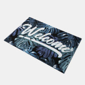 トロピカルブルーブラックパーム葉ズ歓迎 ドアマット (アングル)