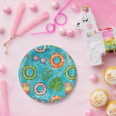 トロピカルブループールパーティー誕生日 ペーパープレート (パーティー)