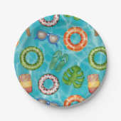 トロピカルブループールパーティー誕生日 ペーパープレート (正面)