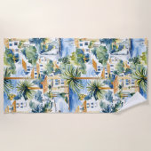 トロピカルブルーメディテラニアン ビーチタオル (正面)