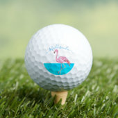 トロピカルブルーモノグラム名ブラックピンクフラミンゴ ゴルフボール (インサイチュ 木)