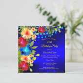トロピカルブルーレッドイエローハイビスカスフローラ誕生日 招待状 (スタンド正面)