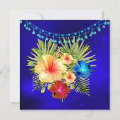 トロピカルブルーレッドイエローハイビスカスフローラ誕生日 招待状 (裏面)