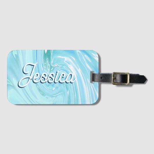 トロピカルブルー抽象芸術アクリル水モノグラム ラゲッジタグ (正面横)