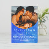 トロピカルブルー海ビーチシックな目的地の結婚式 セーブザデート (スタンド正面)