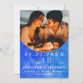 トロピカルブルー海ビーチシックな目的地の結婚式 セーブザデート