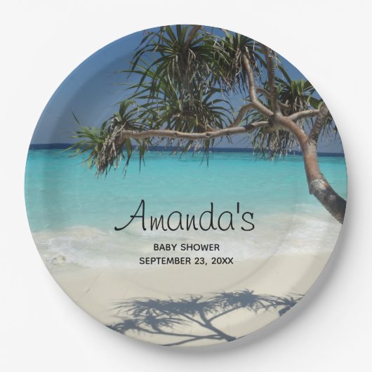 トロピカルブルー海ビーチシーンフォトパーティー ペーパープレート (正面)