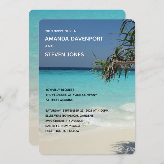 トロピカルブルー海ビーチシーンフォト結婚ズ 招待状 (正面/裏面)