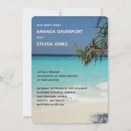 トロピカルブルー海ビーチシーンフォト結婚ズ 招待状