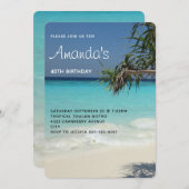 トロピカルブルー海ビーチシーンフォト誕生日 招待状 (正面/裏面)