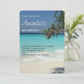トロピカルブルー海ビーチシーンフォト誕生日 招待状 (スタンド正面)
