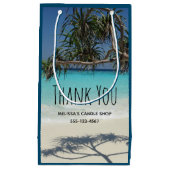 トロピカルブルー海ビーチシーン写真ありがとう スモールペーパーバッグ (正面)
