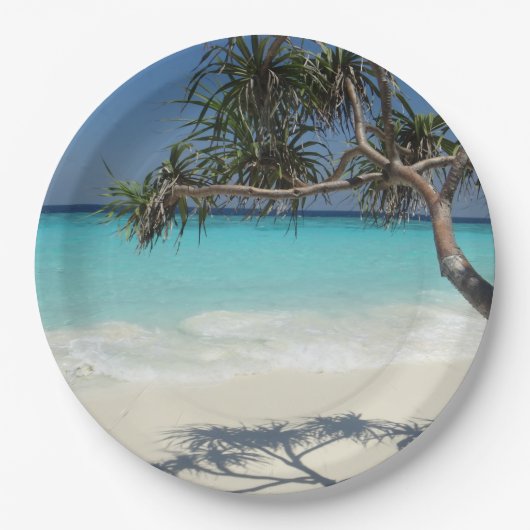 トロピカルブルー海ビーチシーン写真 ペーパープレート (正面)