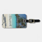 トロピカルブルー海ビーチシーン写真 ラゲッジタグ (正面横)