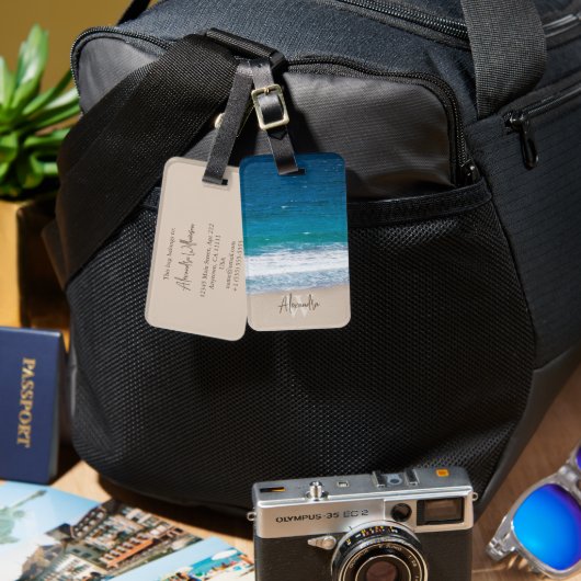 トロピカルブルー海波砂ビーチ パーソナライズされた ラゲッジタグ (正面&裏面)