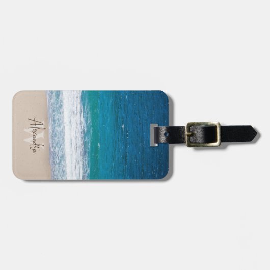 トロピカルブルー海波砂ビーチ パーソナライズされた ラゲッジタグ (正面横)