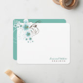 トロピカルブルー結婚ハイビスカスのお礼ノートカード ノートカード (正面/裏面インサイチュ)