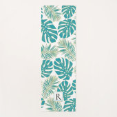 トロピカルブルー葉、金ゴールド及びモノグラム ヨガマット (正面)
