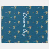 トロピカルブルー金ゴールドグリッターパームツリーズ フリースブランケット (正面(横))