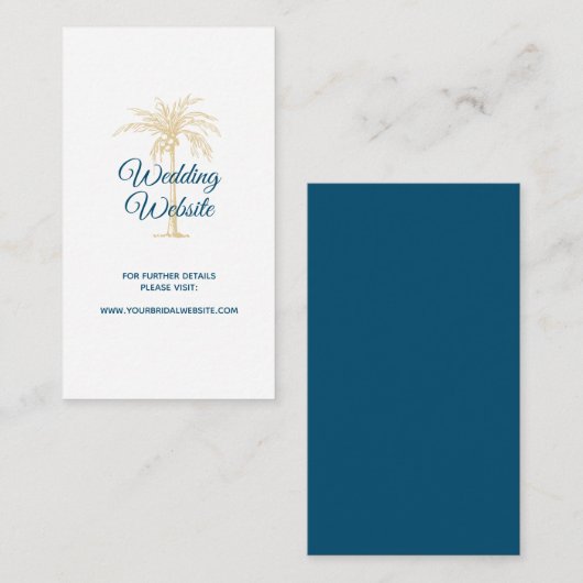 トロピカルブルー金ゴールドパームツリービーチ結婚式サイト エンクロージャーカード (正面/裏面)