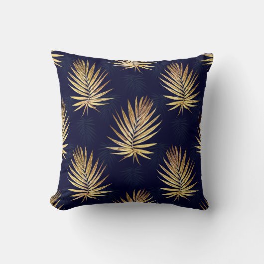 トロピカルブルー金ゴールドパーム葉ズグリーンリー クッション (正面)