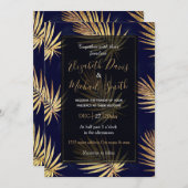 トロピカルブルー金ゴールドパーム葉ズグリーンリー 招待状 (正面/裏面)