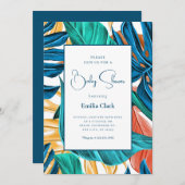 トロピカルブルー離れエロウの赤ちゃんシャワー 招待状 (正面/裏面)