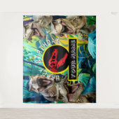 トロピカルブルーTレックス背景 タペストリー (正面)