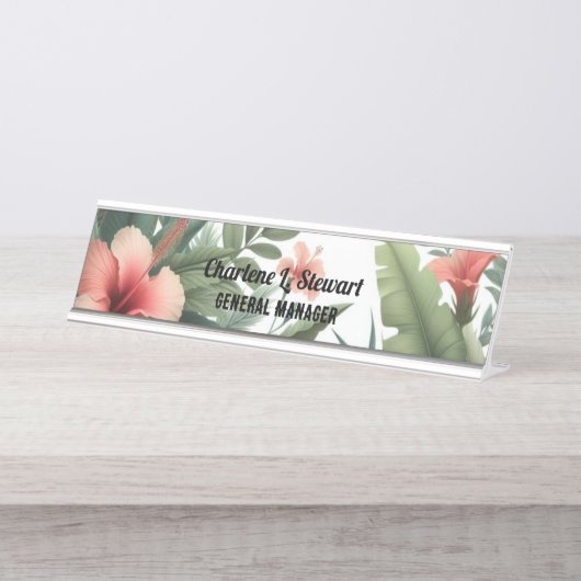 トロピカルブロージハイビスカスデスク名プレート デスクネームプレート (正面)
