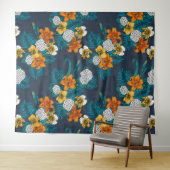 トロピカルブーケon blue タペストリー (インサイチュ(横))