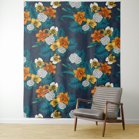 トロピカルブーケon blue タペストリー (インサイチュ)