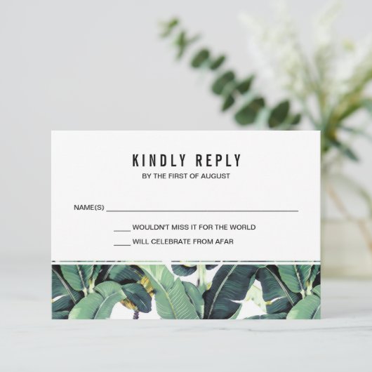 トロピカルプランテーションの結婚式の出欠返信カード 出欠カード (スタンド正面)
