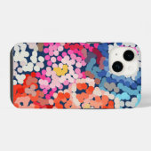 トロピカルプルメリアのドットとスポットの花抽象画 iPhoneケース (裏面横)