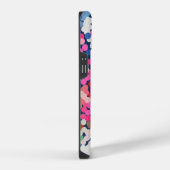 トロピカルプルメリアのドットとスポットの花抽象画 iPhoneケース (右側面)