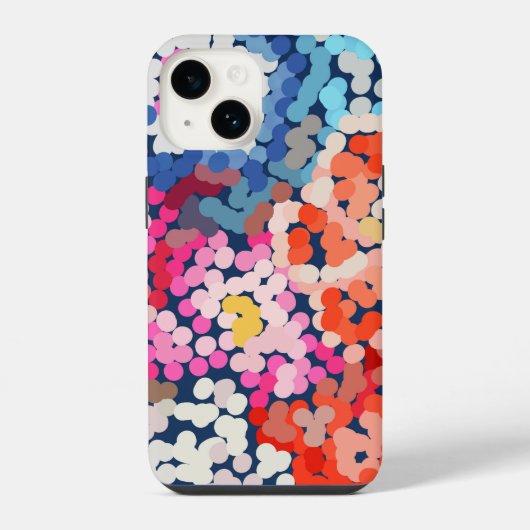 トロピカルプルメリアのドットとスポットの花抽象画 iPhoneケース (裏面)