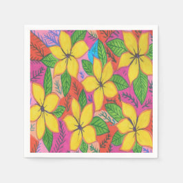 トロピカルプルメリアガーデン装飾用クッション紙プレート スタンダードカクテルナプキン