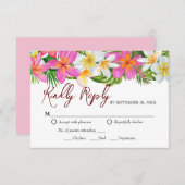 トロピカルプルメリアテンプルツリーウェディングRSVPカード 出欠カード (正面/裏面)
