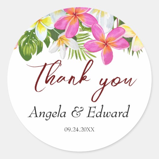 トロピカルプルメリアテンプルツリー結婚ズ ラウンドシール (正面)