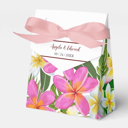 トロピカルプルメリアテンプルツリー結婚式の引き出物ボックス フェイバーボックス (正面サイド)