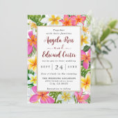 トロピカルプルメリアテンプルツリー結婚式招待状 セーブザデート (スタンド正面)