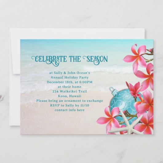 トロピカルプルメリアビーチホリデーパーティー招待状 招待状 (正面)